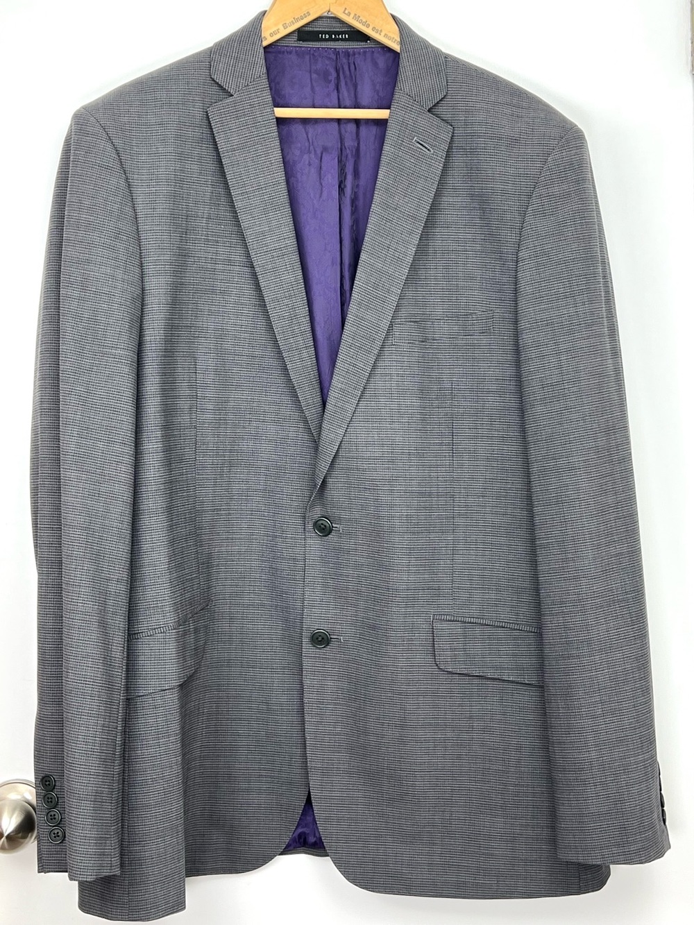 Ted Baker Mini Check Wool Blend Suit Blazer size 44L Dark Gray Check Executive